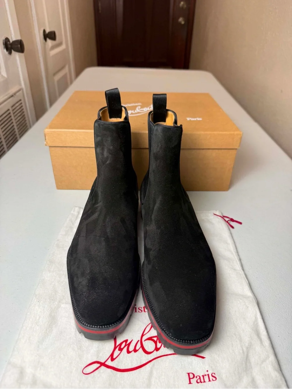 CHRISTIAN LOUBOUTIN Red bottom Chelsea black suede boot Sz 41.5 / 8.5